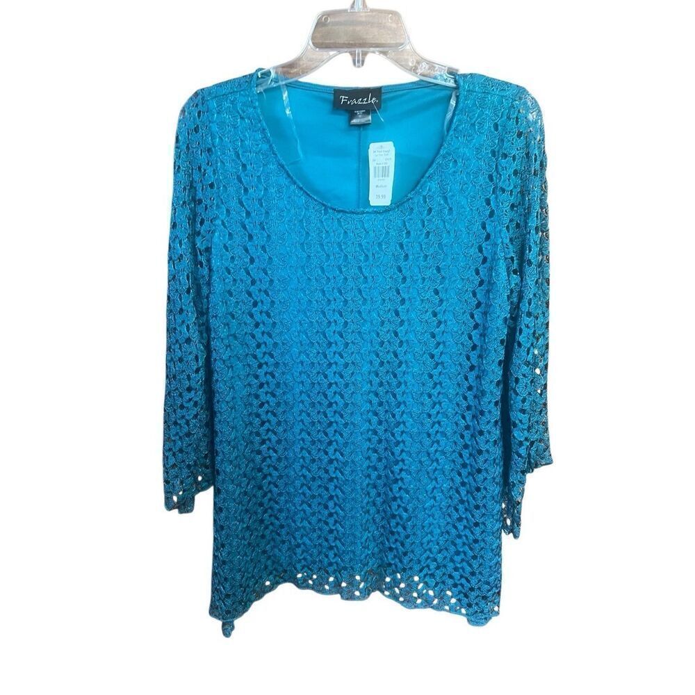 Frazzle ￼ embroidered Teal Blouse Sz M NWT